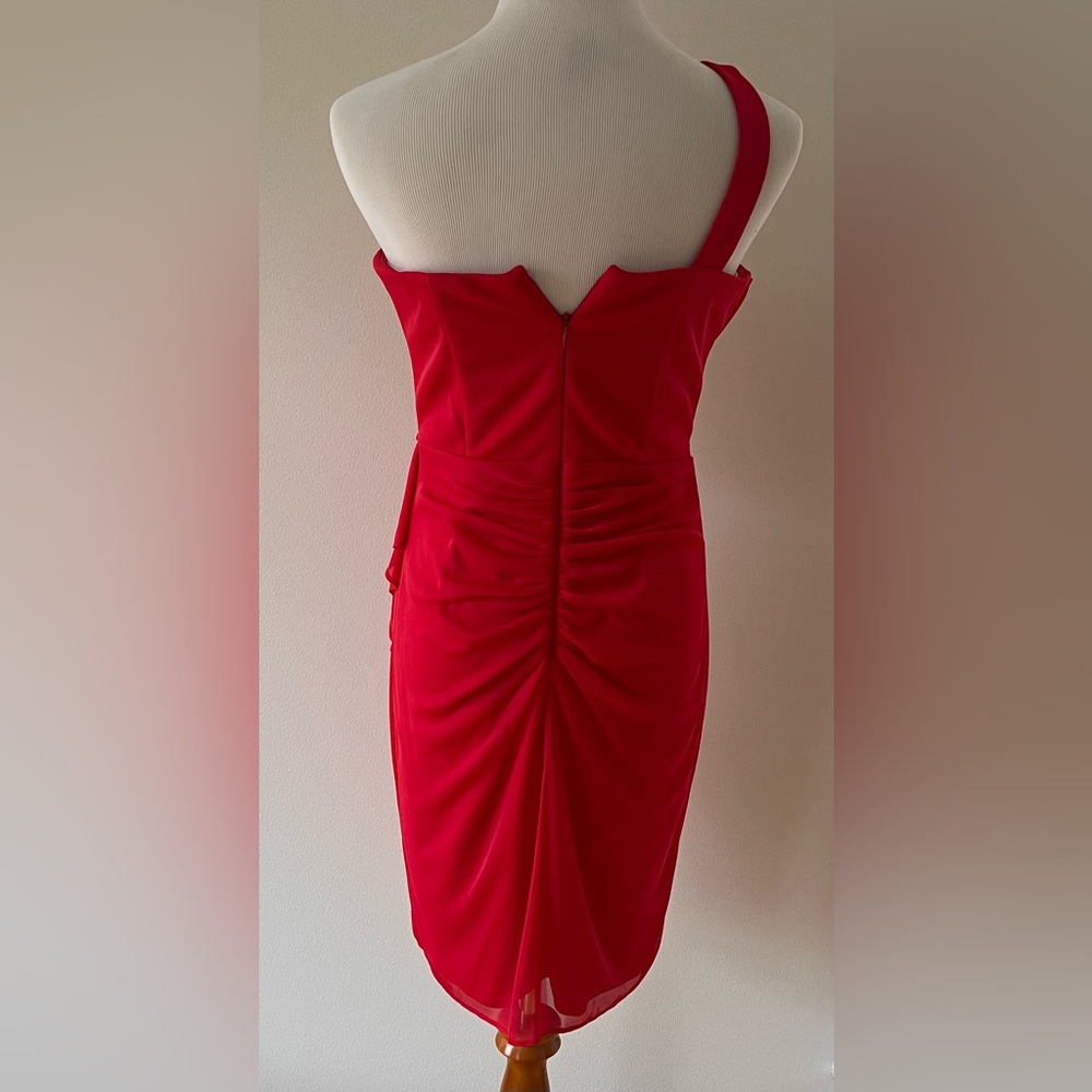Cache One-Shoulder Pinkish Red Cocktail Dress | Size 10 | Like New - Picture 9 of 9